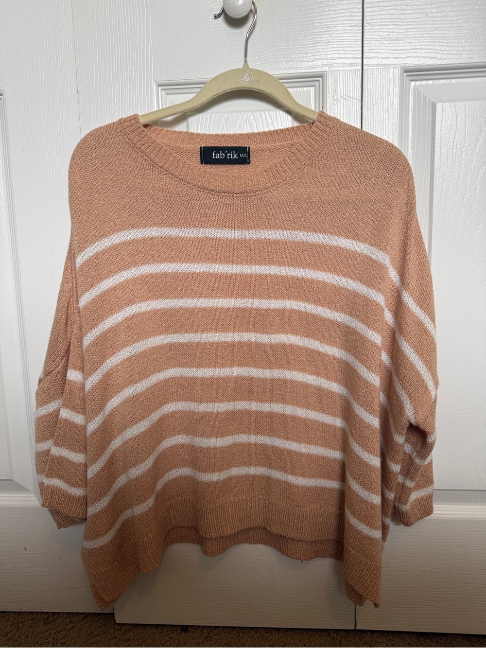 fab'rik Coral-Peach Striped Crewneck Sweater